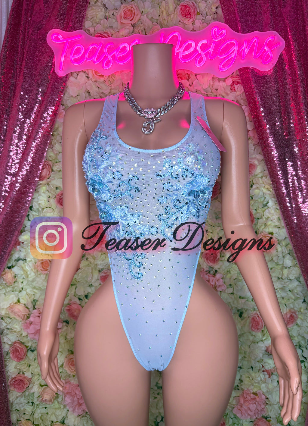 S/M 3D flower bodysuit